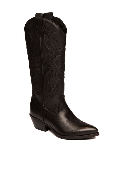 Black leather texan boot GISEL MOIRE | CALIFORNIAVIT-NERO